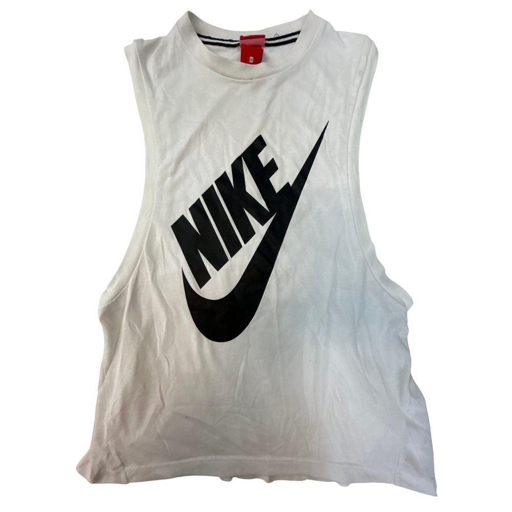 Nike Womens Muscle Tank Top White Black Swoosh Logo Sleeveless M
